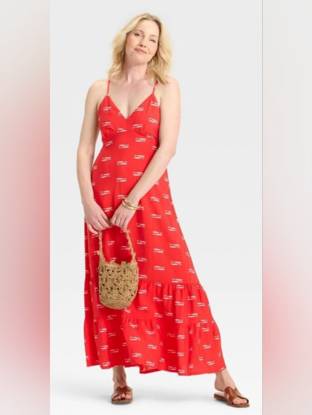 A NEW DAY Nautical Open Back Fish Print Red Maxi